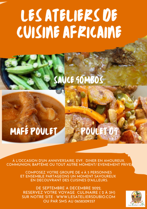 Ateliers de cuisine Africaine / prix par pers. A partir de septembre 2022 et ce tous les samedis